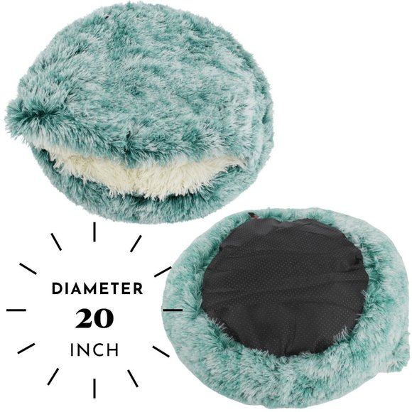 Hug Love Product | (Green) 2 in 1 Round Donut Plush Cat Bed with Cover - Picture 3 of 3